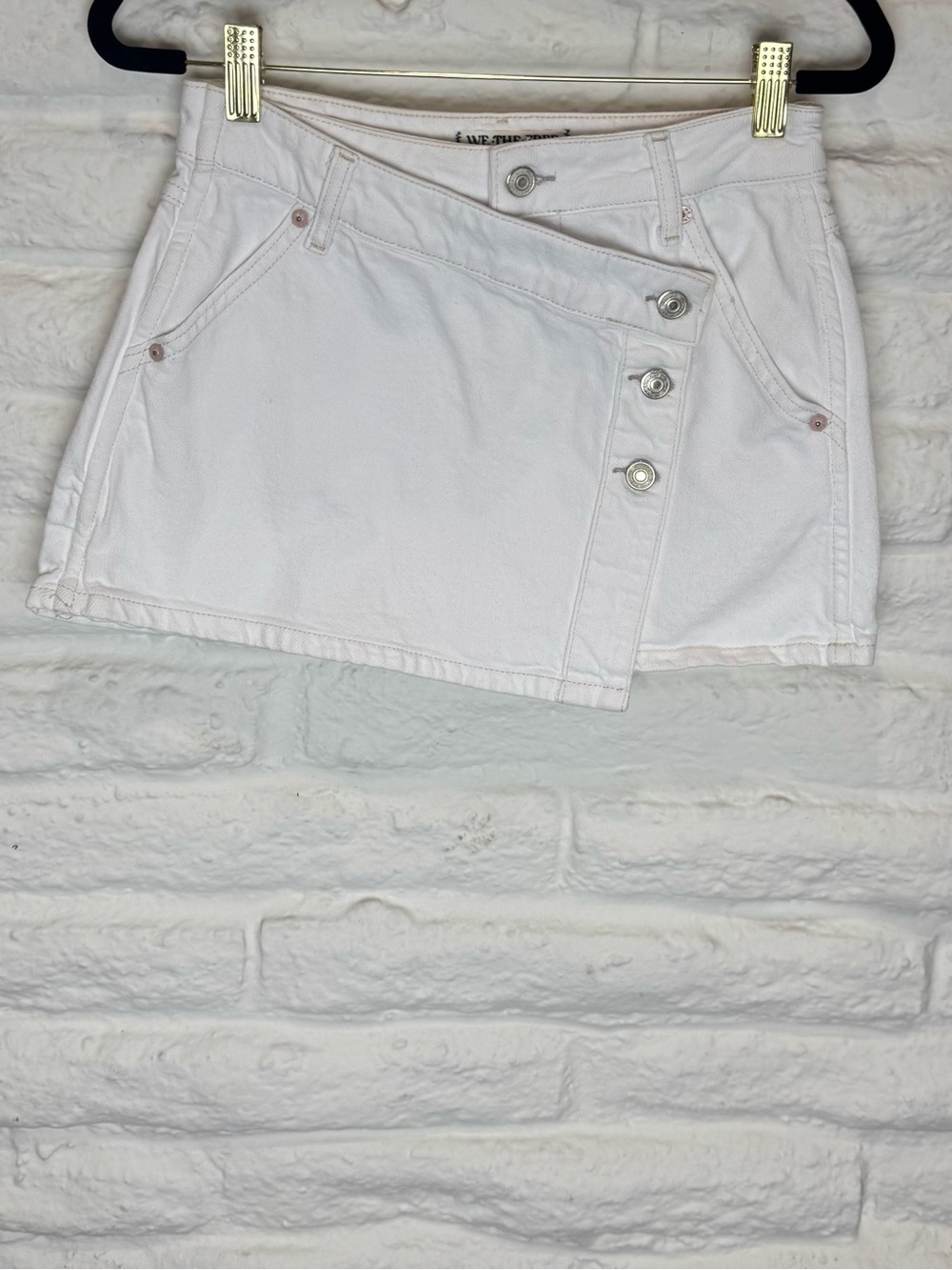 We The Free White Button-Front Denim Mini